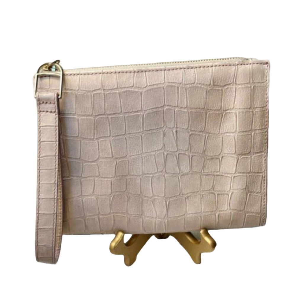 Talbots Croco Embossed Leather Wristlet Clutch